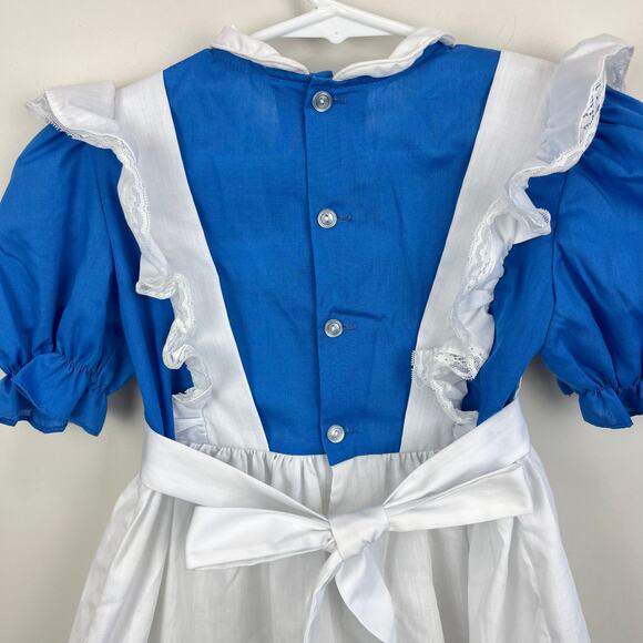 Vintage Hand Smocked by Carousel Blue Pinafore Ruffle Dress 6 - Picture 7 of 10